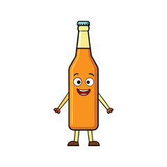 Cute anthropomorphic beer bottle character with happy face vector illustration isolated on white background