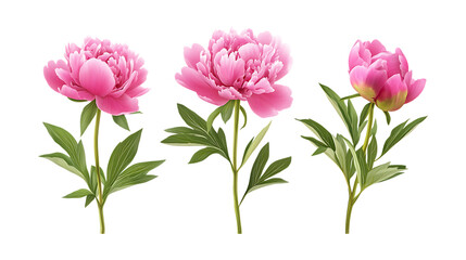 Fototapeta premium Pack of Peony Set Against Transparent Background for Floral, Botanical, or Wedding Design Projects