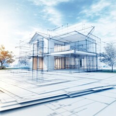 Modern House Architectural Design Blueprint Illustration