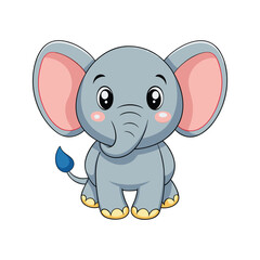 Fototapeta premium Cute baby elephant with large floppy ears and a blue tone vector illustration isolated on white background