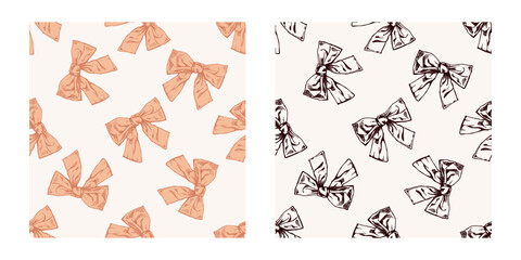 Hand drawn vintage colored and black seamless pattern of decorative ribbons