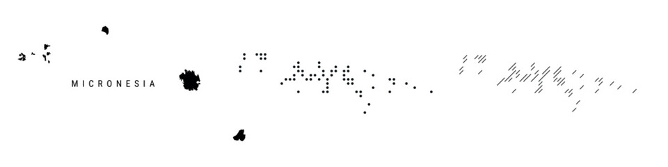 Micronesia silhouette map and two patterns of dots and slanted lines. Flat vector illustration isolated on white