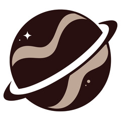 Obraz premium Cosmic Planet Illustration Dark Brown Planet with Rings and Swirls