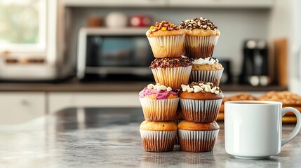 A stack of cupcakes with different flavors