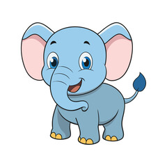 Fototapeta premium Cute blue elephant cartoon character with a happy smile vector illustration isolated on white background