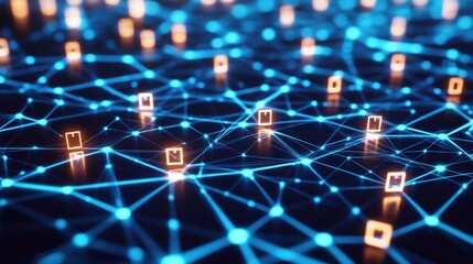 Abstract blue digital waves with connection lines symbolizing secure data flow and network protection