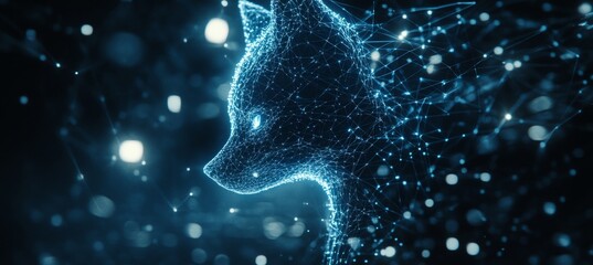 Abstract Blue Holographic Fox Gliding Through Cyberspace, Embracing Digital Innovation