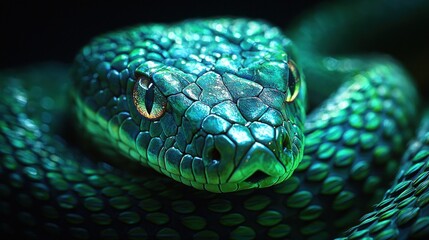 Fototapeta premium Close-up of vibrant emerald snake