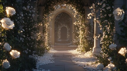 Elegant floral archway wedding aisle