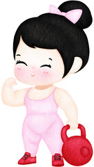 Cute Girl Weightlifting – Watercolor Fitness Illustration
