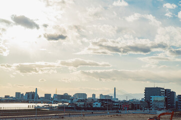 Fototapeta premium 東京 羽田出島から多摩川と富士山