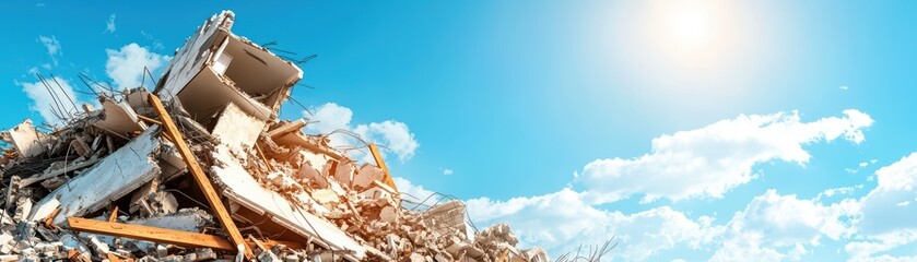 Fototapeta premium Urban destruction after demolition with blue sky