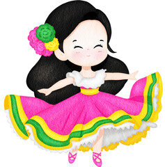 Cute Mexican Folk Dancers in Traditional Costumes – Watercolor Illustration