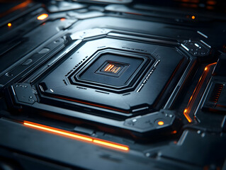 Fototapeta premium Futuristic tech panel, glowing orange circuits