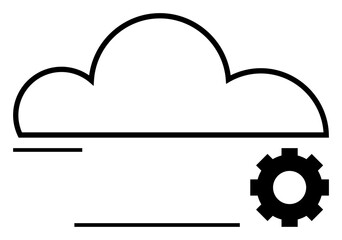 Simplified cloud outline with gear indicating connectivity, data processing, system integration, and technology. Ideal for automation, innovation, IT solutions, software, cloud services
