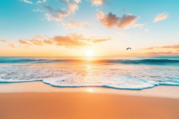 Obraz premium Serene sunset over tranquil ocean and beach scene
