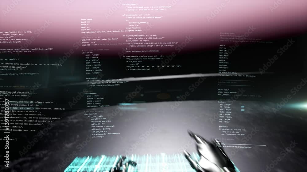 Wall mural three dimensional animation of first person look from ai humanoid robot. hands typing and writing co