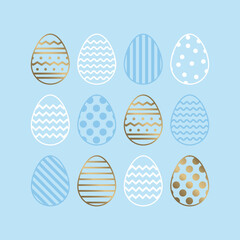 Easter background with golden eggs in geometric pattern. Minimal design. Vector illustration