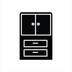 Wooden Drawers Flat Icon - Vector Illustration, House Appliances Theme