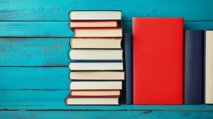 Financial Literacy Books on Colorful Wooden Desk with Natural Light and Simple Setup