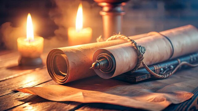 Ancient manuscript roll parchment Biblical scroll of prophets 4K