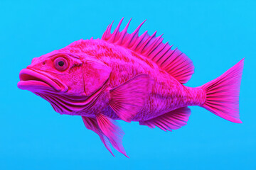 Fototapeta premium A vibrant pink fish swimming gracefully in a blue underwater scene.