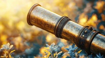 Fototapeta premium Antique brass telescope in golden light