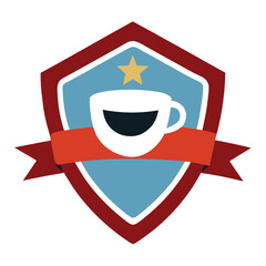 Coffee Shop Logo Design Shield Badge with Coffee Cup and Star