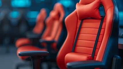 Red Ergonomic Gaming Chair in High-Tech Arena for Competitive Gaming Tournaments
