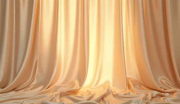 Silky smooth gold curtain forms elegant backdrop with ambient lighting - Powered by Adobe