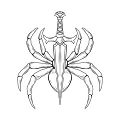 illustration art sword with spider hand drawn tattoo and t-shirt design