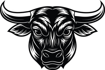 Bold Bull Silhouette Logo Monochrome Vector Illustration of Buffalo, Ox, and Cow Head Design.