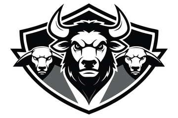 Bold Bull Silhouette Logo Monochrome Vector Illustration of Buffalo, Ox, and Cow Head Design.