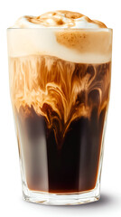 Nitro coffee with cascading effect in a tall glass on a white background
