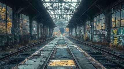 Abandoned train station, empty tracks