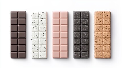 Obraz premium Assorted Chocolate Bars Displayed in Mockup with Different Flavors and Textures