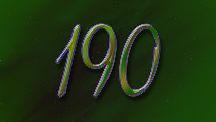 3D green with blue border design of number 190 on green background.