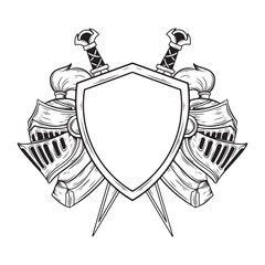 Obraz premium illuistration art black and white shield with sword flower and armor