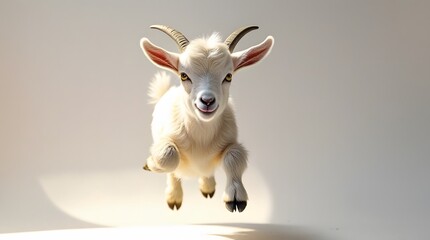 Playful Young Goat Captured in Mid-Air Motion