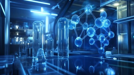 Advanced Nanotech Facility Exhibiting Interactive 3D Holograms and Cinematic Design