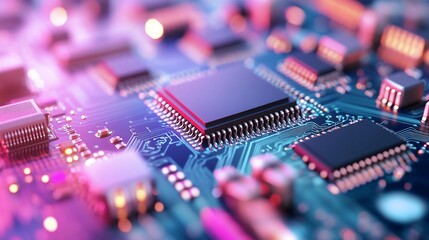 Obraz premium Close-up circuit board processor; tech background