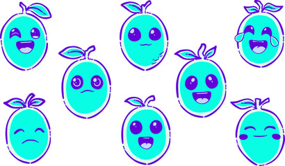 Cute And Expressive Mango Stickers. Neon Flame Emotions
