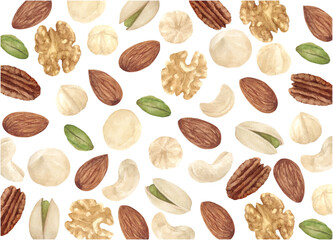 水彩手書きのミックスナッツのイラスト背景