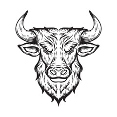 illustration art black and white buffalo head tattoo and t-shirt design	