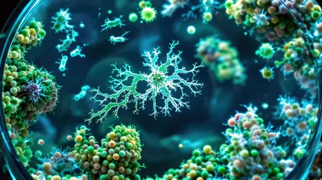Fungal Mycelium in Microscopic View with Detailed Structures for Science