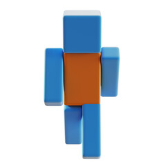 Abstract block figure in motion on white background.