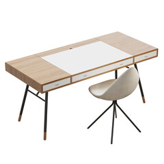 Modern wooden desk with white chair setup