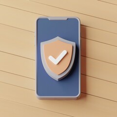 A smartphone displaying a shield icon with a checkmark, symbolizing security and protection in a digital environment.
