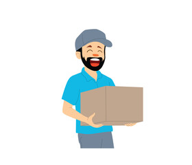 PrintSmiling Delivery Man Holding a Package &ndash; Flat Vector Illustration of Courier Service Concept