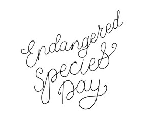 National Endangered Species Day Poster with line handwritten words. Hand drawn text banner.